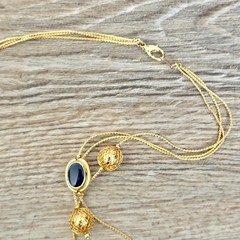 Triple Strand Enamel & Gold Tone Beaded Station Chain Necklace