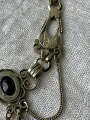 German Jugendstil Albertina Watch Chain Red Glass Drop Clover Mark c.1910-1925