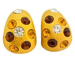 Vintage JACKIE COLLINS gold rhinestone designer runway clip on earrings