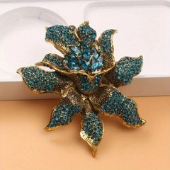Unique Vintage Style Flower Leaf Blue Rhinestone Crystal Pendant Brooch Pin Gift