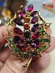Vintage Signed RJ Graziano Multicolored Leaf Brooch