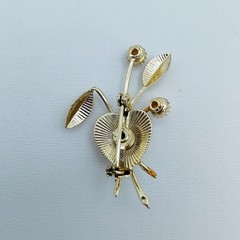 Vintage Floral Spray Brooch Gold Tone Faux Pearl Cottagecore Garden Party Flower
