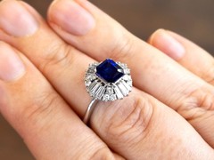 1.94Ct Basaltic Sapphire and 1.07Ct Diamond Platinum Ballerina Ring Circa 1970