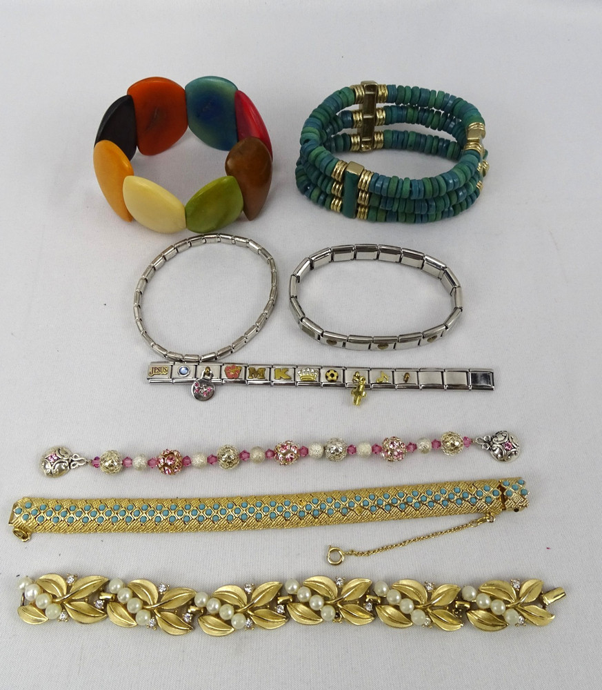 Lot of 7 Vintage Bracelets, 4 Stretch, 3 with a Clasp all wearable, Multi-colors