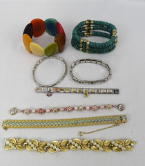 Lot of 7 Vintage Bracelets, 4 Stretch, 3 with a Clasp all wearable, Multi-colors