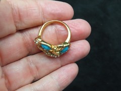 Vintage Gold Plated CZ w/Turquoise Colored Navette Ring SZ 5.25