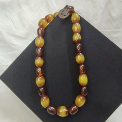 Vintage Style Amber Color Beaded Necklace Large Barrel Beads 128g Estate Jewelry