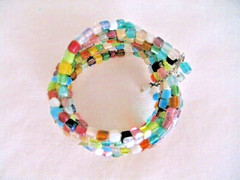 Vintage Multicolor Glass Bead Wrap Cuff Bracelet Fits All 1.5″ Wide