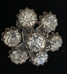 Brooch, Vintage Rhinestone Flower with Filigree Metalwork Rhinestone
