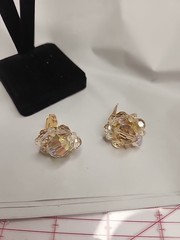 Lisner Vintage Ab Clear Crystal Beaded Cluster Clip-on Earrings Gold-toned