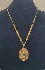 Vintage West Germany Filigree Hematite Cabochon Necklace Pendant