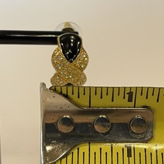 Roman Earrings X Criss Cross Rhinestones Black Enamel Gold Tone Pierced Vintage