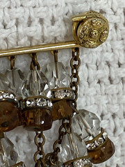 Unique Chandelier Dangle w Clear Rhinestones and Brown & Clear Crystals Brooch