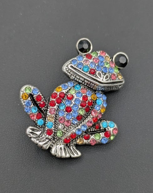 Vintage Frog Brooch Multicolor Rhinestone Whimsical Cute Animal Pin