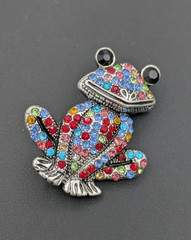 Vintage Frog Brooch Multicolor Rhinestone Whimsical Cute Animal Pin