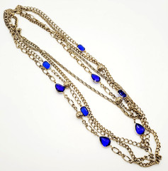 Maximalist Waterfall Gold Tone Multi Chain Beaded Station Vintage Necklace Korea