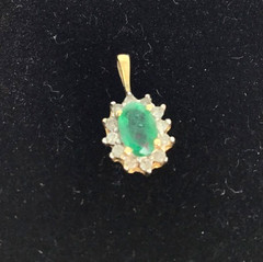 Solid 14k Yellow Gold Natural Emerald & Diamonds Pendant .6ct & .22ct .75gr 14mm