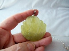 925 Sterling Silver Findings Hand Carved Jade Buddha Pendant Necklace