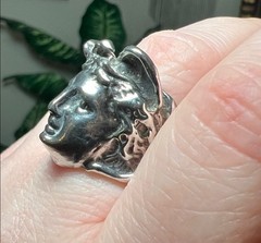 Vintage Greek God Hermes Roman God Mercury Sterling Silver 3D Face Head Ring