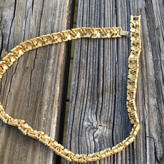 Vintage Gold Tone Hexagon Cluster Pattern Chunky Necklace and Matching Earrings