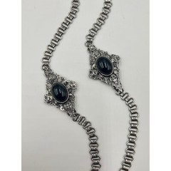 Signed EDLEE Vintage Necklace Silver Tone Dragons Ornate Bookchain Beads Dangles