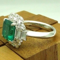 3.8Ct Art Deco Style Green Lab Created Emerald Engagement 14K White Gold FN Ring