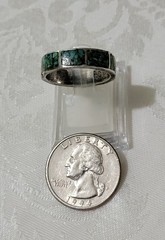 VERY OLD PAWN STABILIZED TURQUOISE SECTION DESIGNED 925 SILVER BAND RING SIZE 10