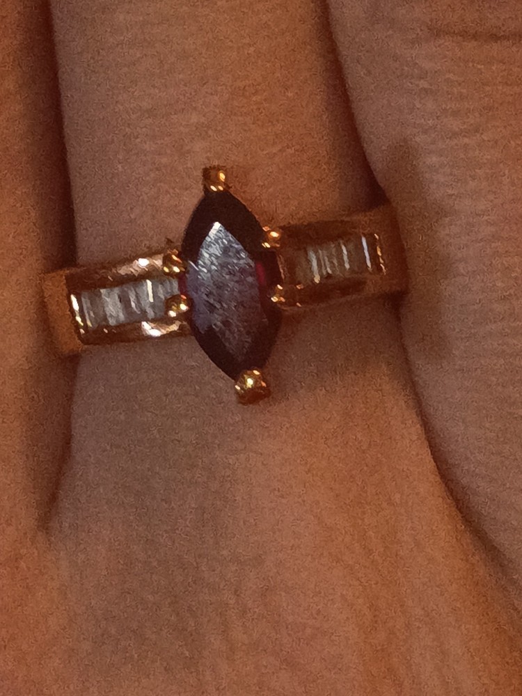 Vintage Beautiful Red Garnet Color Cz 14k Yellow Gold Plated Ring Size 7 Or 7.5