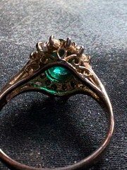 Vintage 18K GF Gold Filled Halo Ring Green Simulated Stone Size 6.5 Estate