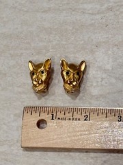 VTG Jackie Collins Panther Earrings Green Eyes Gold Tone Clip Designs Signed