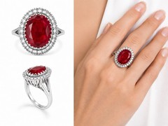 Vintage 925 Sterling Silver Large Red Oval Halo Cocktail Statement Ring Size 8
