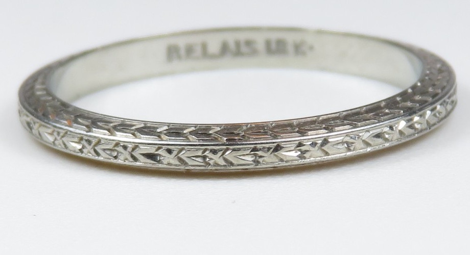 Antique Art Deco 1920’s BELAIS 18KW Wedding Band Ring Size 6.75 UK-N 2.09 MM
