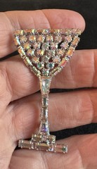 Vintage B David Martini Cocktail Wine Glass – Aurora Borealis Crystal Brooch