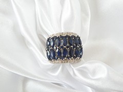 Vintage Sterling Silver 925 Natural Sapphire Diamond Statement Ring Size 7