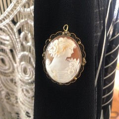 Beautiful Shell Cameo Brooch / Pendant , Vintage or Antique, Filagree Bezel