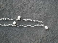 Very Dainty Baroque Pearl Oval Link Vtg Sterling Silver Charm Bracelet 7.5″ 1.7g