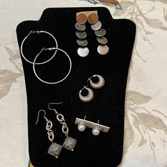 Silver Tone Pierced Earring Lot of 5 Dangle Drop Hoop & Stud