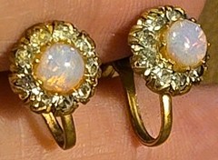 Vintage Pink Fire Opal And Rhinestone Screwback Earrings Gold tone