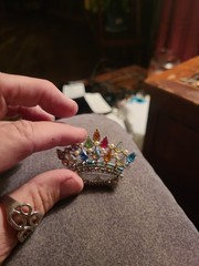 Vintage B David Multi Color Rhinestone Crown Brooch Pin No box