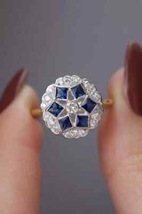 Art Deco 0.80Ct Round Lab Created Diamond & Sapphire 925 Silver Engagement Ring