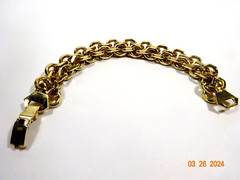 VINTAGE TWO TONE TEXTURE GOLD TONE CHAIN LINK 7″ BRACELET