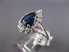 WIDE 1.52CT DIAMOND & AAA SAPPHIRE 14KT WHITE GOLD 3D PEAR SHAPE ENGAGEMENT RING
