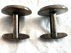 Vintage Brushed Silver Tone Etched Round Cufflinks MCM Bullet Back