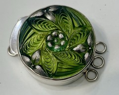Vtg STERLING 925 3-strand Czech Button BOX CLASP ~ AVACADO MOSSY GREEN