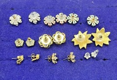Lot of 9 Floral Pierced Earrings Mix of Materials Enamel, Crystal Push on Back