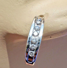 EARTH MINED DIAMOND Bar European Style HUGGIE Earrings Channel 14K WHITE GOLD