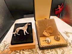Antique jewelry lot Art Deco sterling silver Dog pin Trojan Cameo rare cufflinks