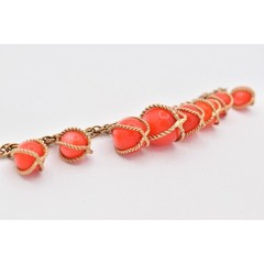 Vintage Ornament Caged Ball Beaded Chain Bracelet Charm Gold Chunky 1970s BinAW
