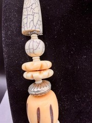 Vintage Tibetan-Style Hand-Carved Bone & Tribal Silver Pendant 21″