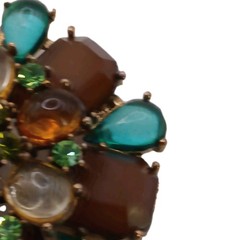 Vintage Art Deco Style Brooch Tea Brown Floral Rhinestone Acrylic Pin 2 1/4 in